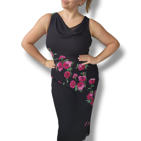 Vintage Temptation Dress Y2K Slip Beaded Black pink S floral Goth Fairy Whimsy - Picture 1 of 11